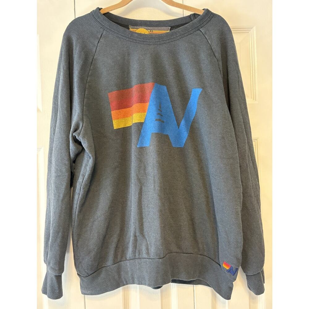 Aviator Nation Sweatshirt Womens XL Blue Pullover Crewneck Logo USA